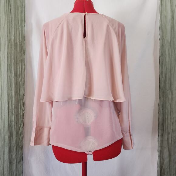Belle Sky Pink Layered Shear Long Sleeve Lightweight‎ Blouse size S - Picture 3 of 5